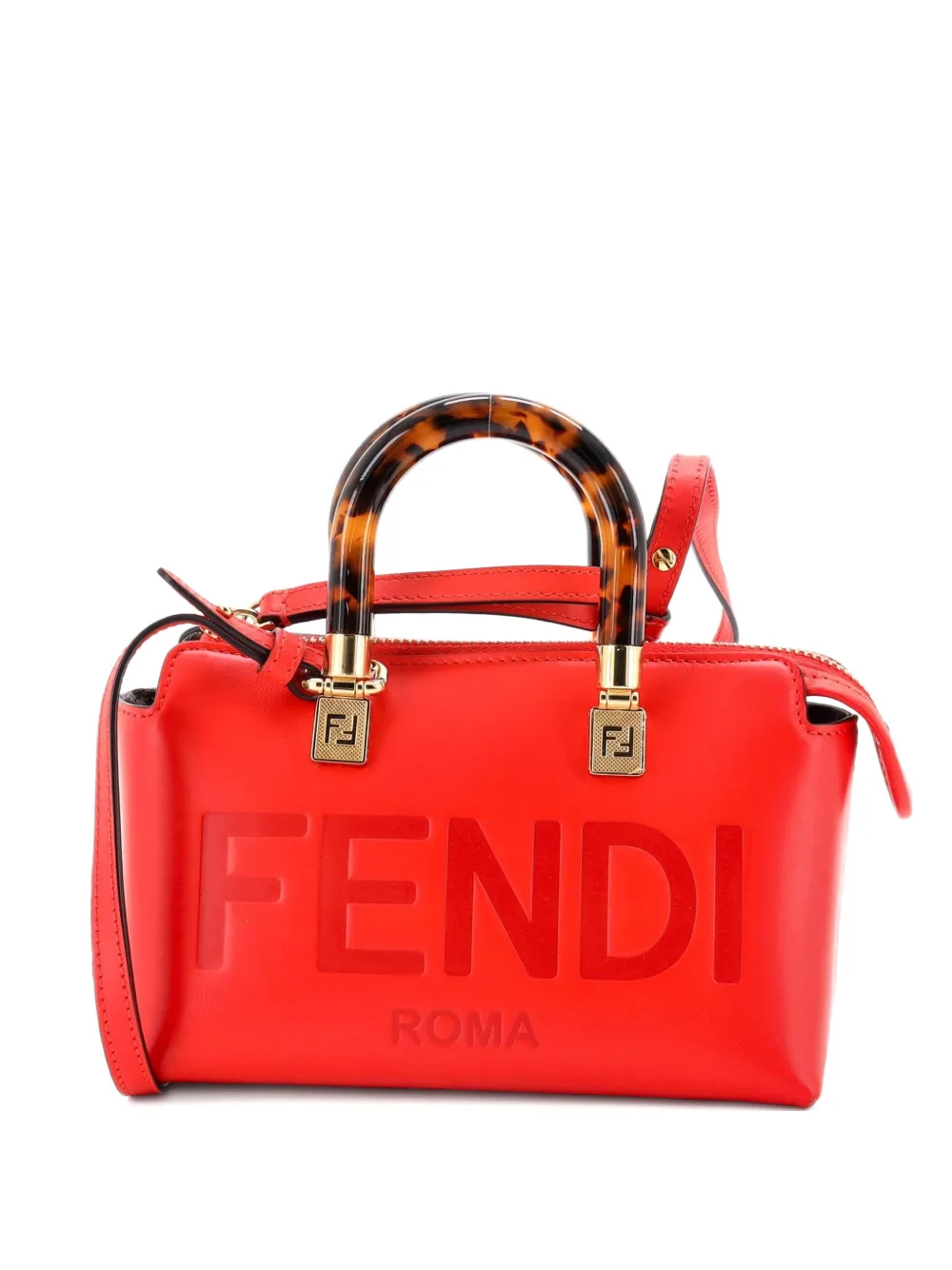 Fendi Pre-Owned Logo By The Way Top Handle Bag Embossed Leather Mini crossbody bag - Rosso