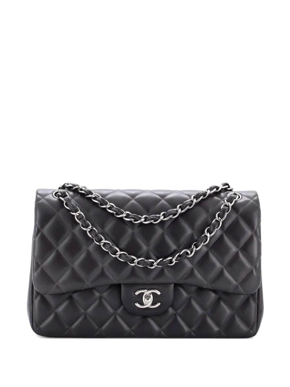 CHANEL Pre-Owned Classic Double Flap Bag Quilted Lambskin Jumbo shoulder bag - Grigio
