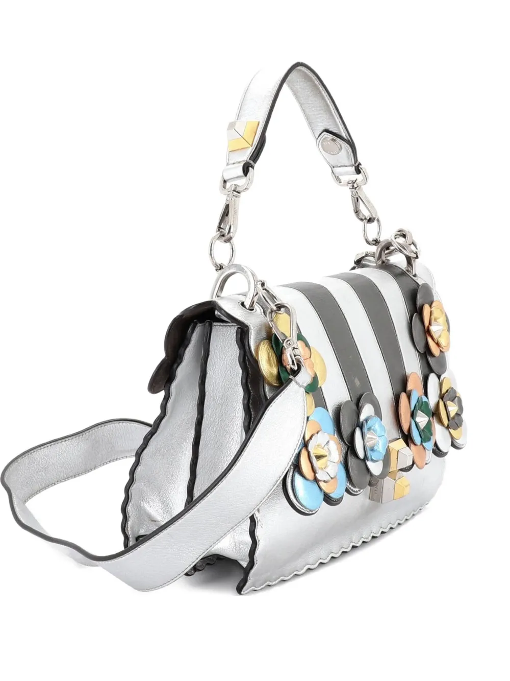 Fendi Pre-Owned Flowerland Kan I Bag Embellished Leather Medium shoulder bag - Grigio