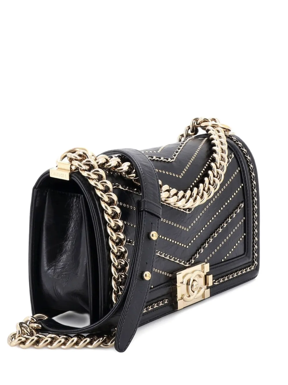 CHANEL Pre-Owned Boy Flap Bag Chevron Embellished Crumpled Calfskin Old Medium shoulder bag - Nero