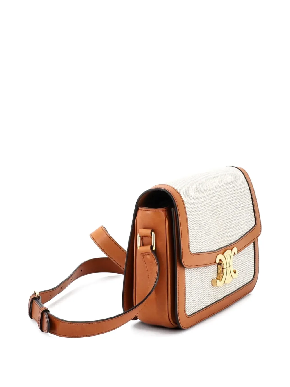 Celine Pre-owned Triomphe Shoulder Bag Canvas with Leather Medium Crossbody Bag in Brown, view 3