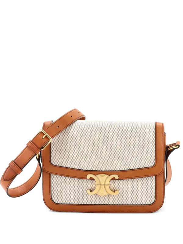 Celine Pre-owned Triomphe Shoulder Bag Canvas with Leather Medium Crossbody Bag in Brown