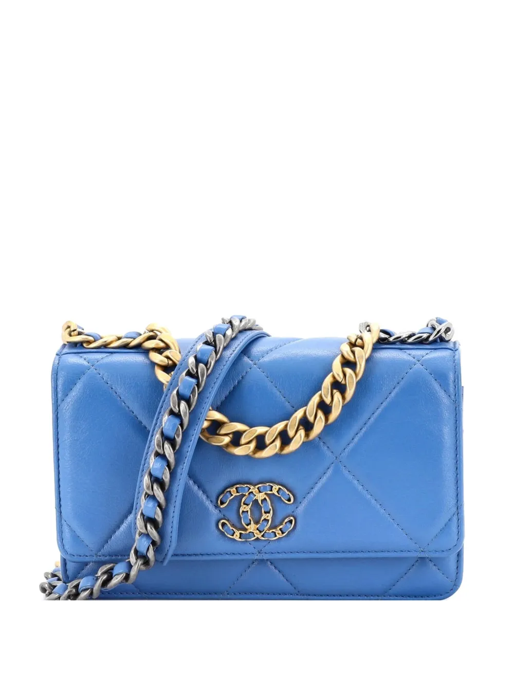 CHANEL Pre-Owned 19 Wallet on Chain Quilted Lambskin crossbody bag - Blu