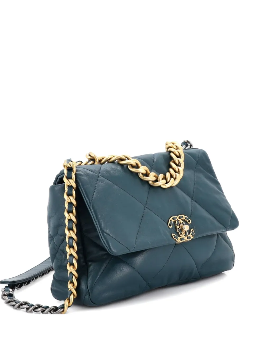 CHANEL Pre-Owned 19 Flap Bag Quilted Leather Large crossbody bag - Verde