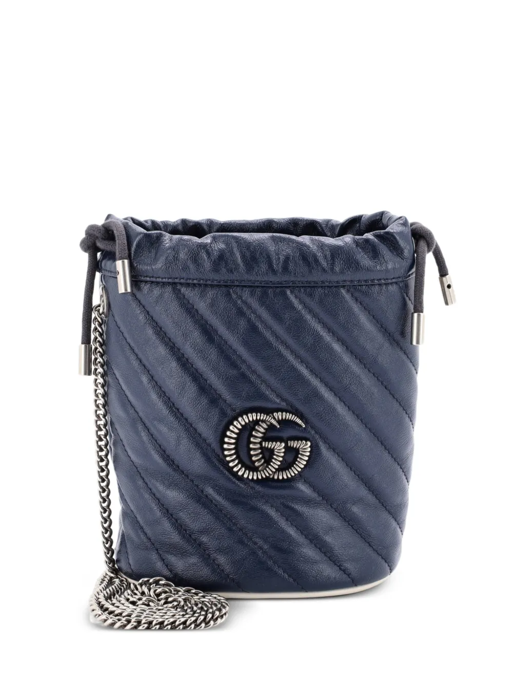 Gucci Pre-Owned GG Marmont Diagonal Quilted Leather Mini bucket bag - Blu