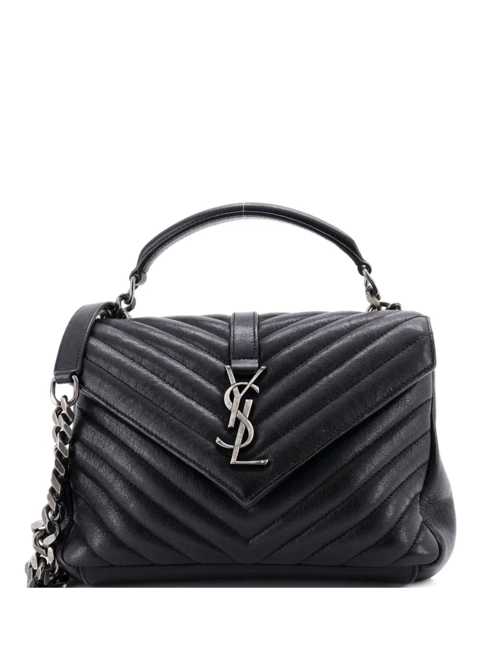 Saint Laurent Pre-Owned Classic Monogram College Bag Matelasse Chevron Leather Medium crossbody bag - Nero