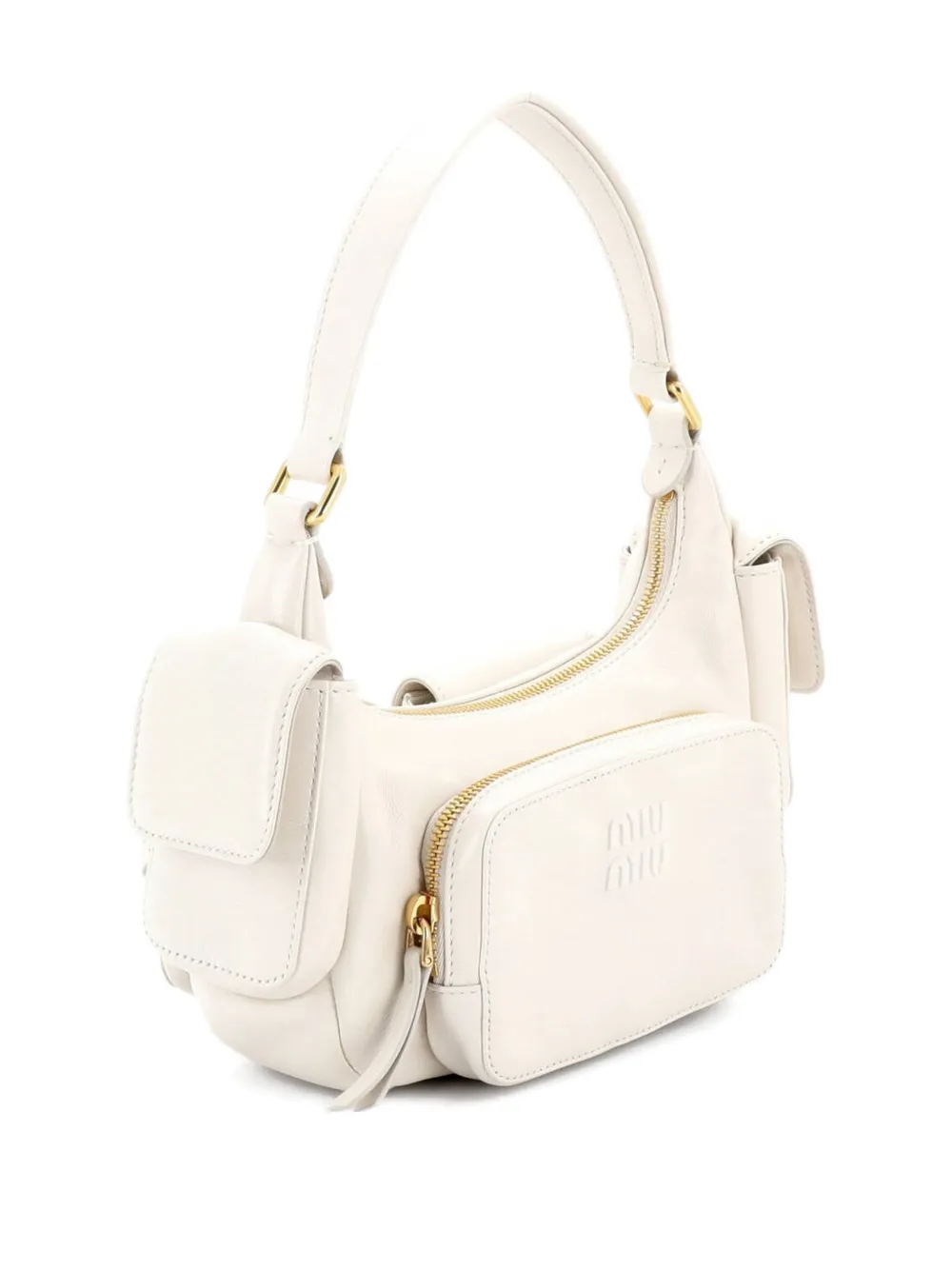 Pre-owned Miu Miu Pocket Leather Shoulder Bag In Neutral