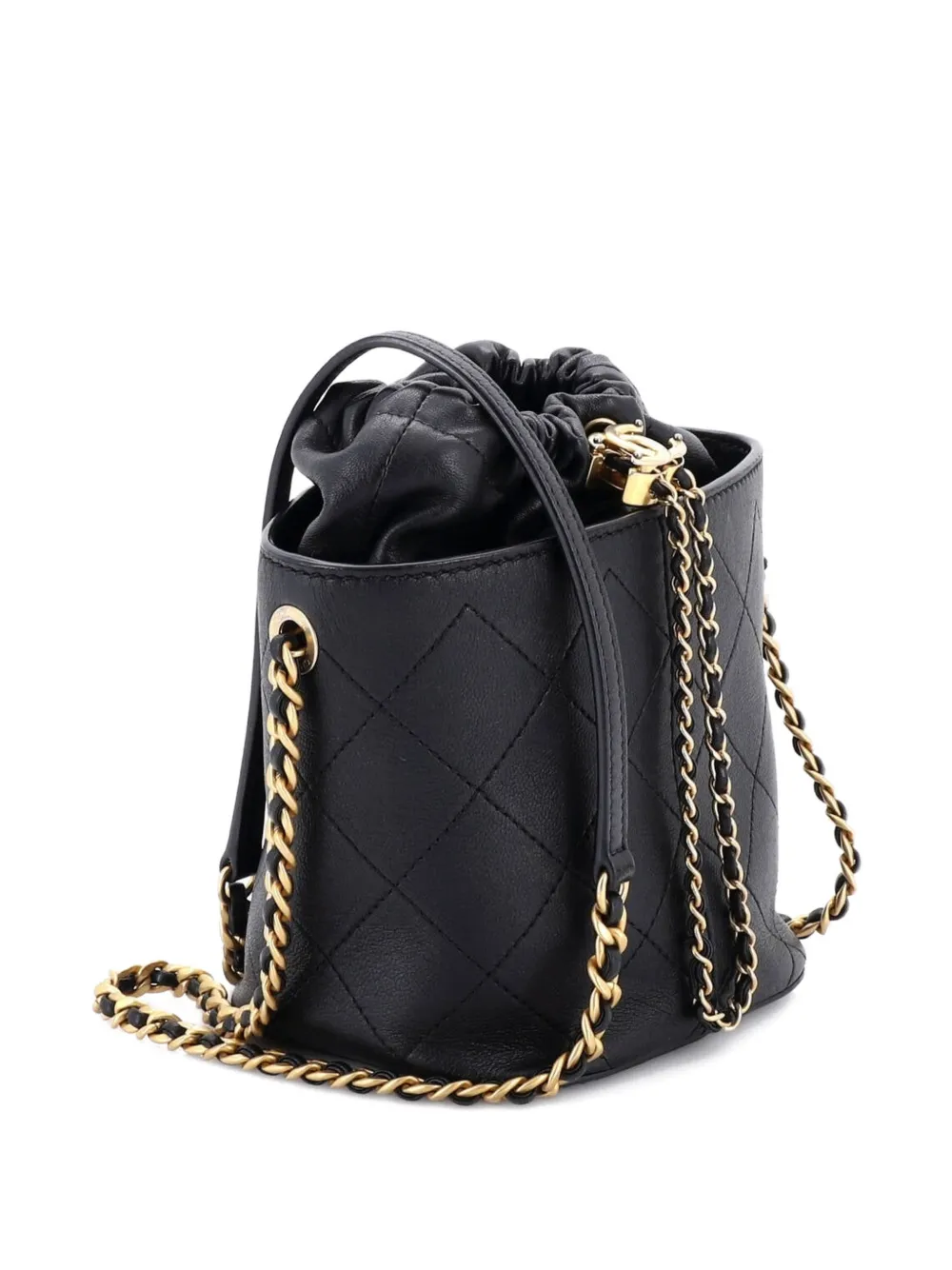 CHANEL Pre-Owned CC Drawstring Crossbody Bag Stitched Calfskin Medium bucket bag - Black