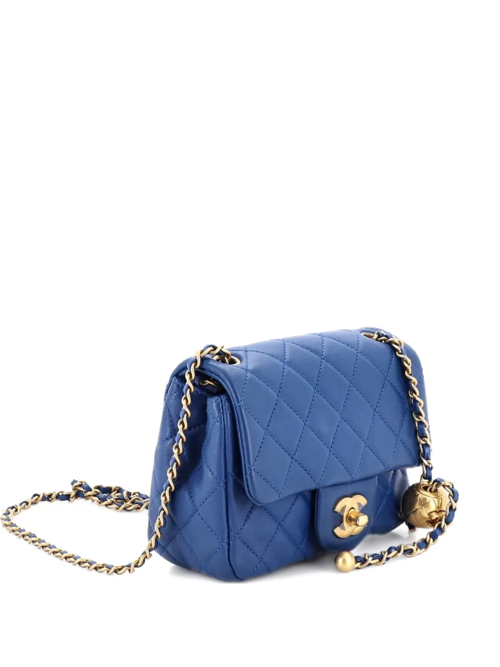 CHANEL Pre-Owned Pearl Crush Square Flap Bag Quilted Lambskin Mini crossbody bag - Blu