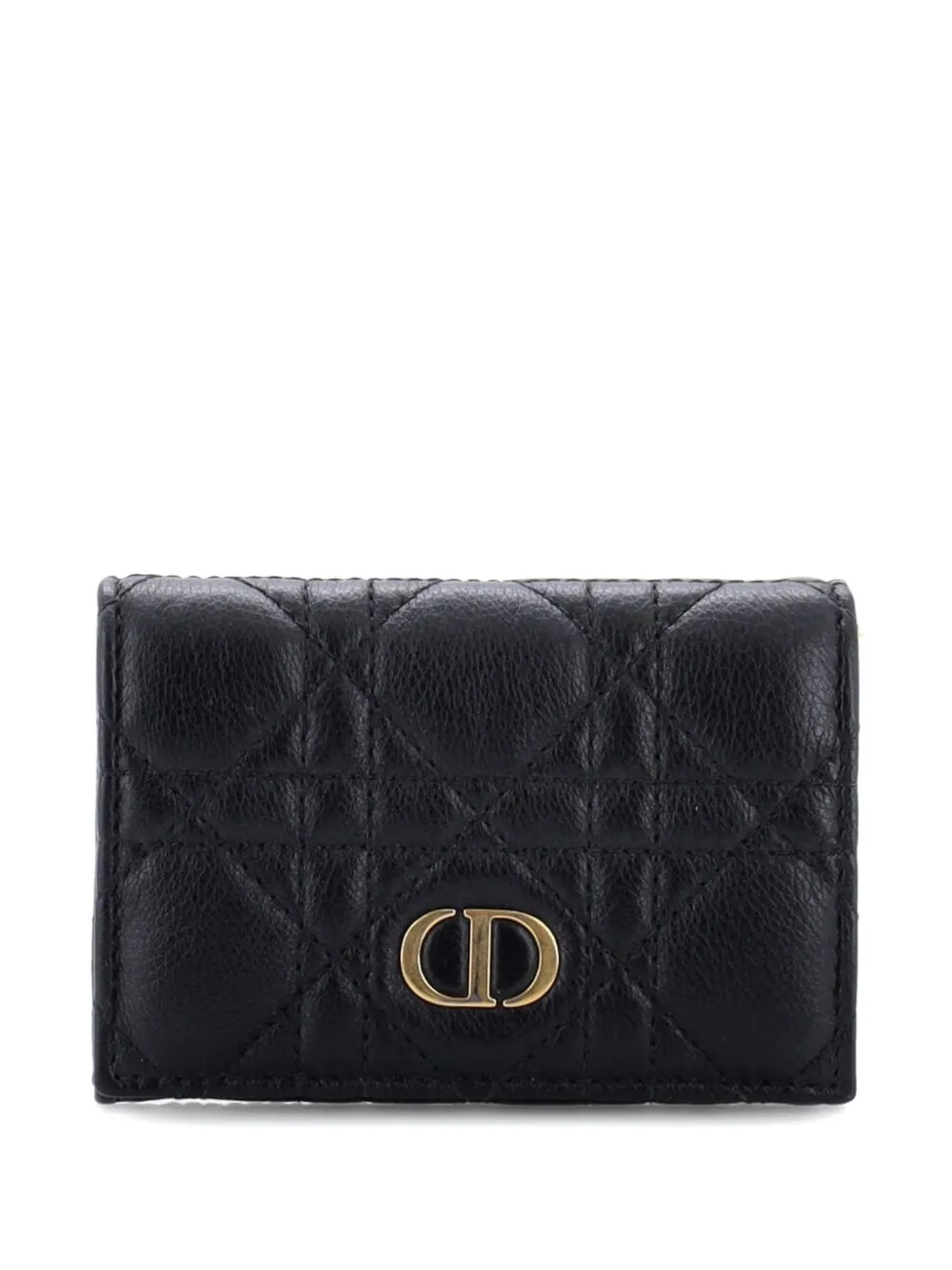 Pre-owned Dior Caro Wallet Cannage Calfskin Xs Small Wallets In Black