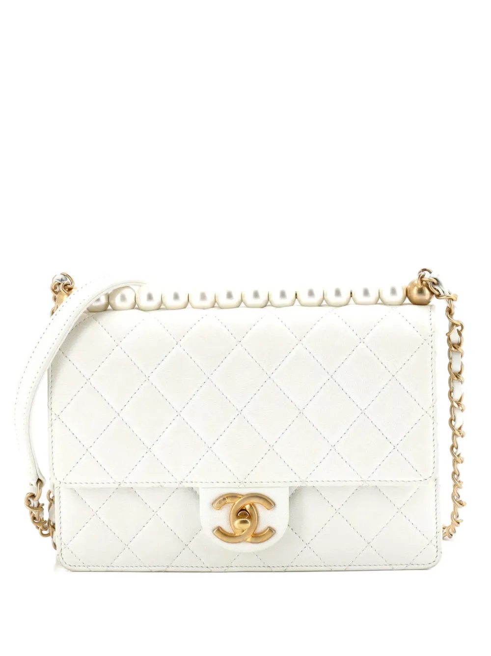 CHANEL Pre-Owned Chic Pearls Flap Bag Quilted Lambskin Small shoulder bag - Bianco