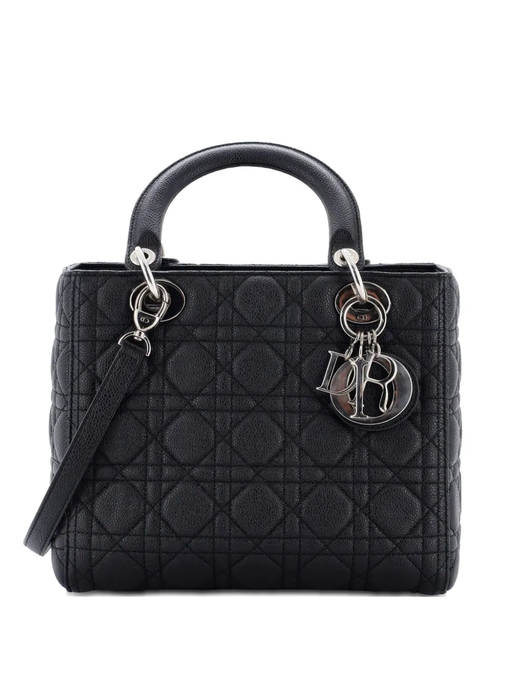 Christian Dior Pre-Owned Lady Dior Bag Cannage Quilt Grained Calfskin Medium satchel - Nero