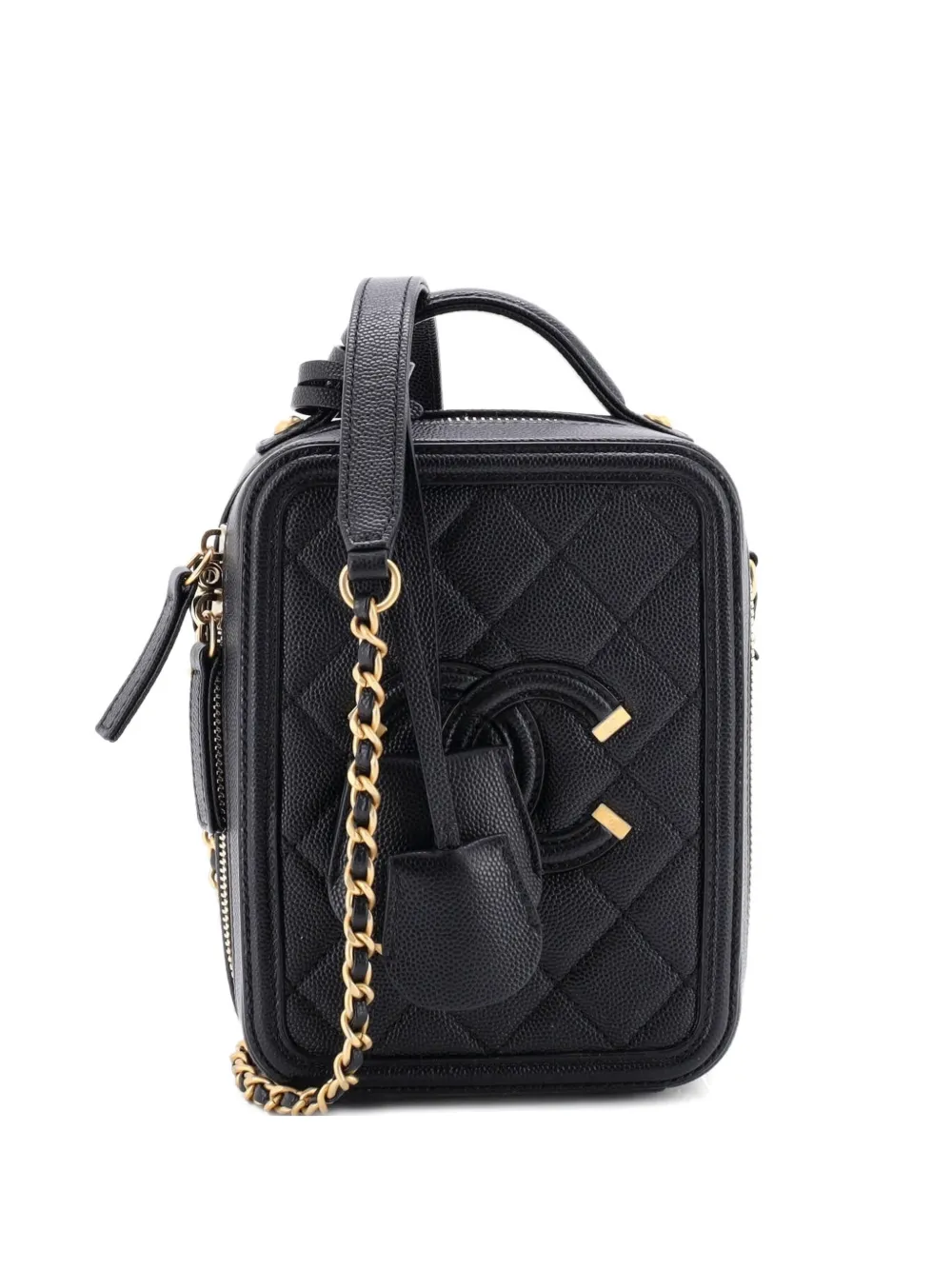 CHANEL Pre-Owned Filigree Vertical Vanity Case Quilted Caviar crossbody bag - Nero
