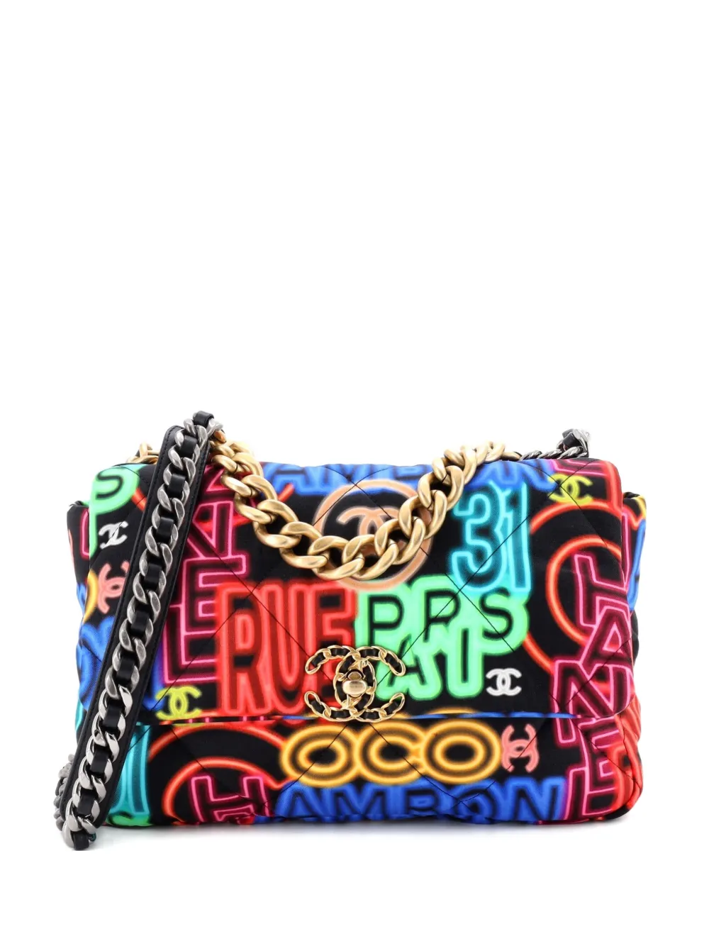CHANEL Pre-Owned 19 Flap Bag Quilted Graffiti Print Fabric Medium crossbody bag - Multicolore