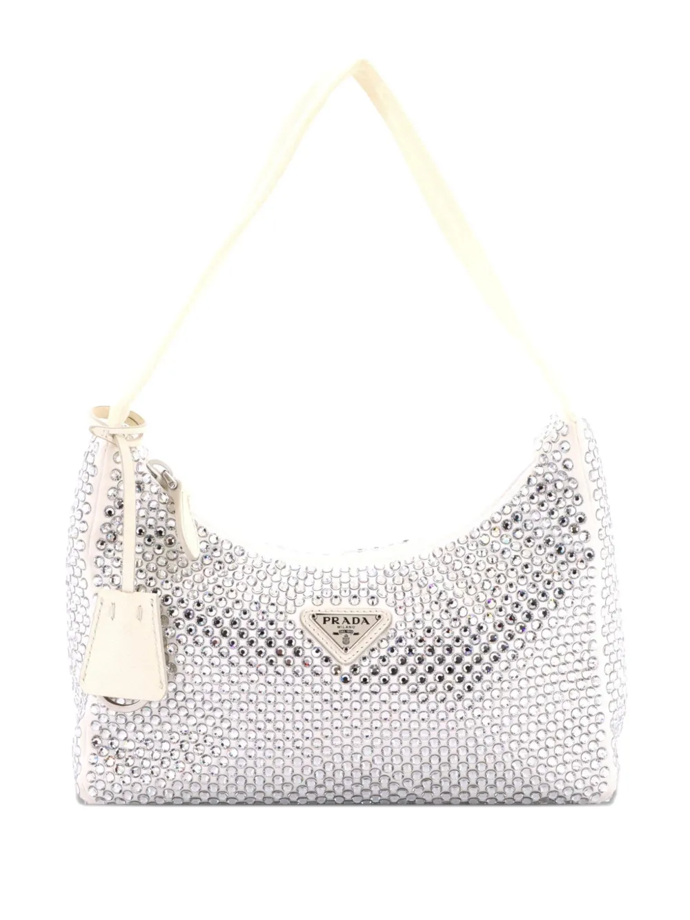 Prada Pre-Owned Re-Edition 2000 Crystal Embellished Satin Mini hobo bag - Bianco