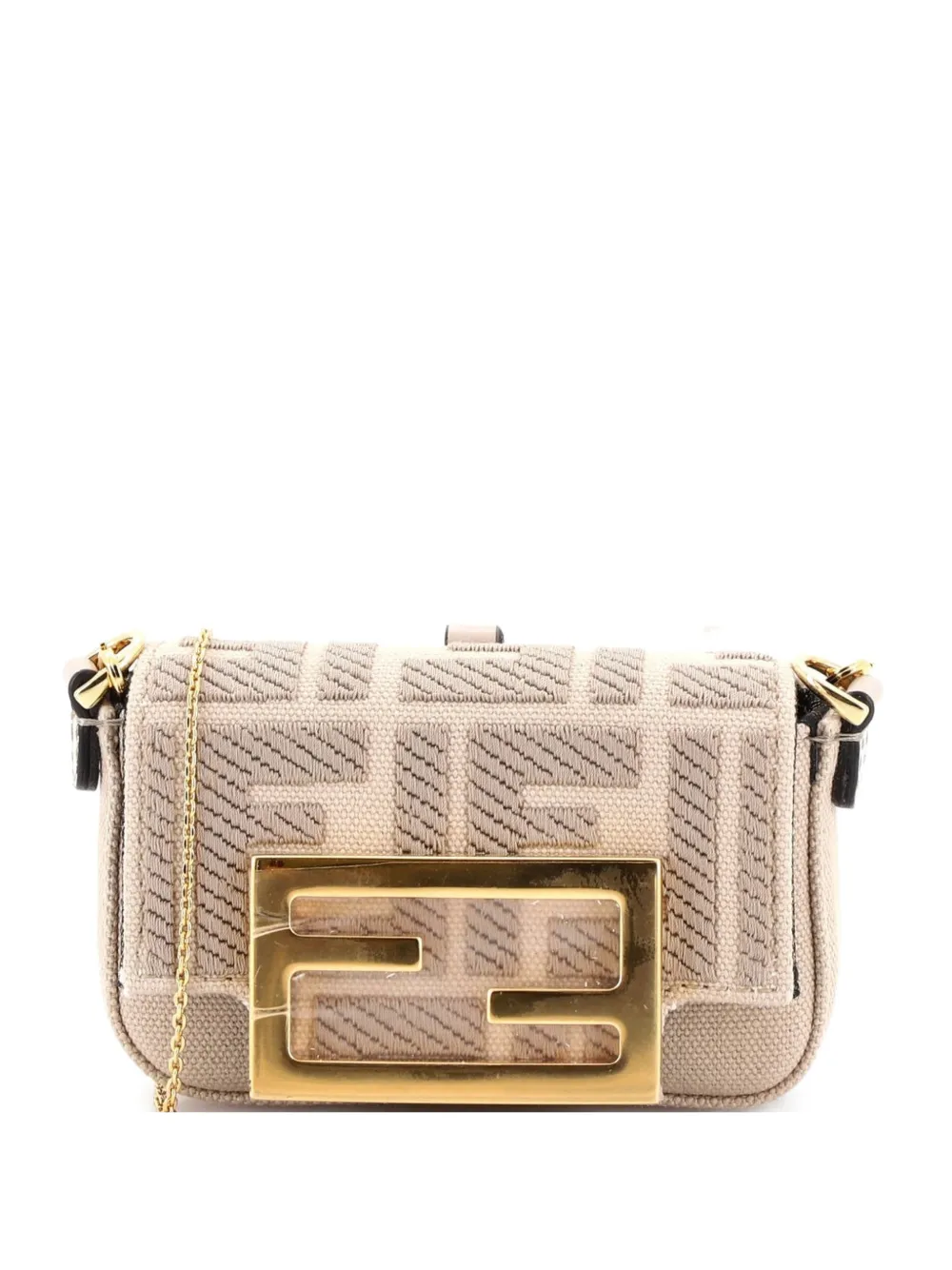 Fendi Pre-Owned Chain Baguette Charm Bag Zucca Canvas Nano crossbody bag - Toni neutri