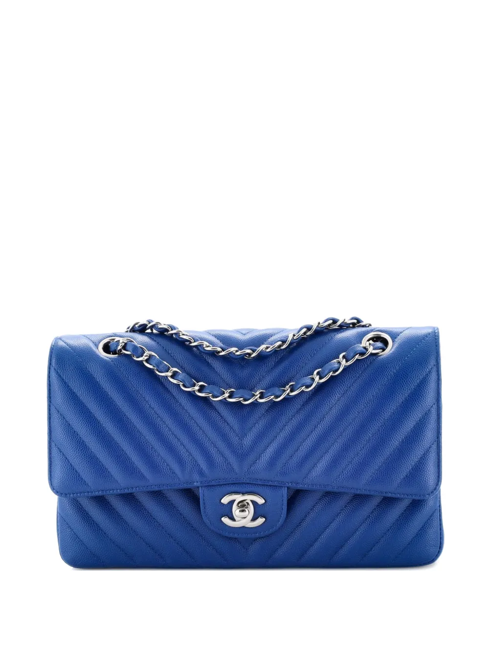 CHANEL Pre-Owned Classic Double Flap Bag Chevron Caviar Medium shoulder bag - Blu