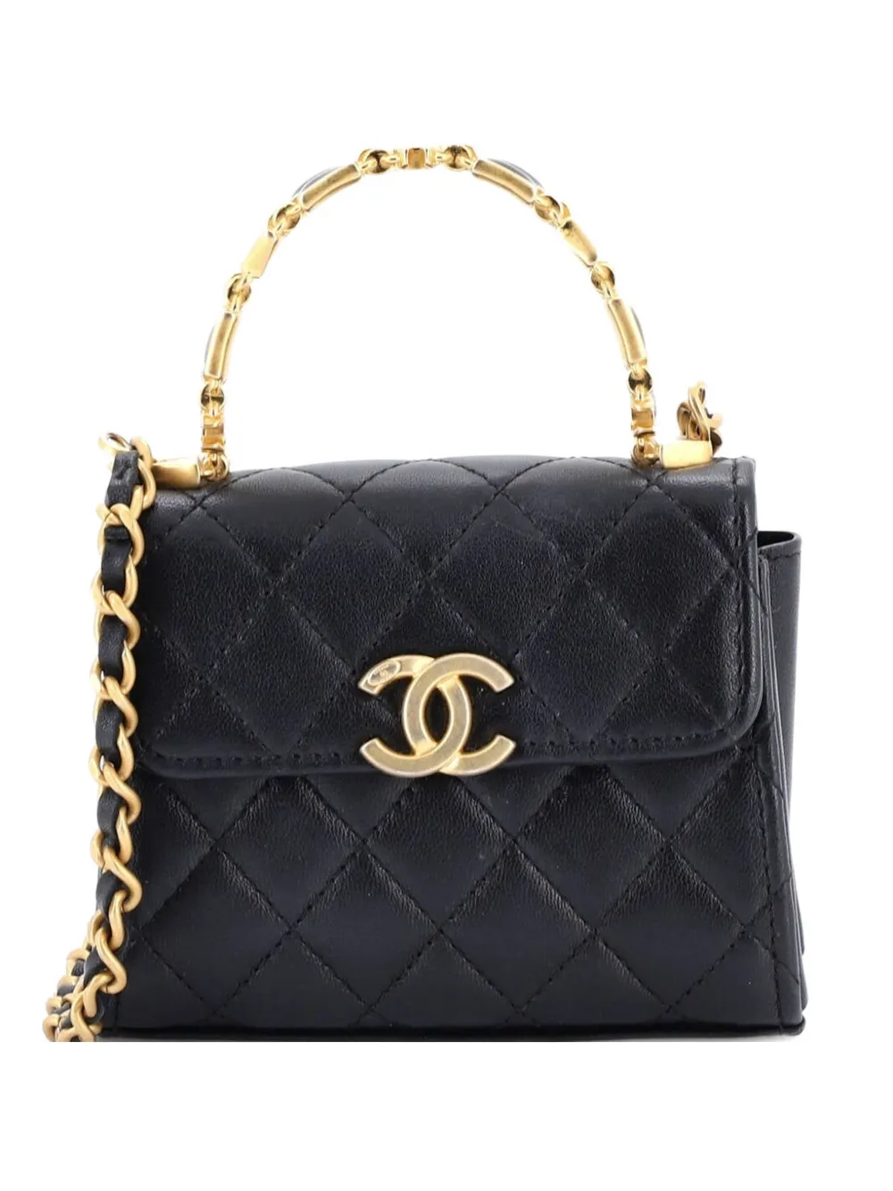 CHANEL Pre-Owned Coco Enamel Top Handle Flap Bag Quilted Lambskin Small satchel - Nero