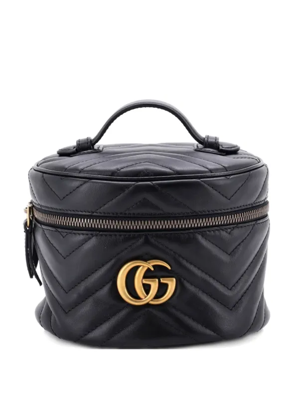 gg mini backpack Gucci Pre-Owned GG Marmont Vanity Matelasse Leather Mini Backpack | Black