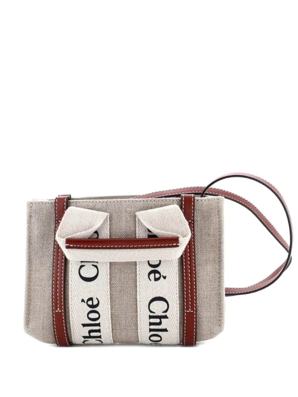 Chloé Pre-Owned Woody Convertible Canvas with Leather Mini tote bag - Marrone