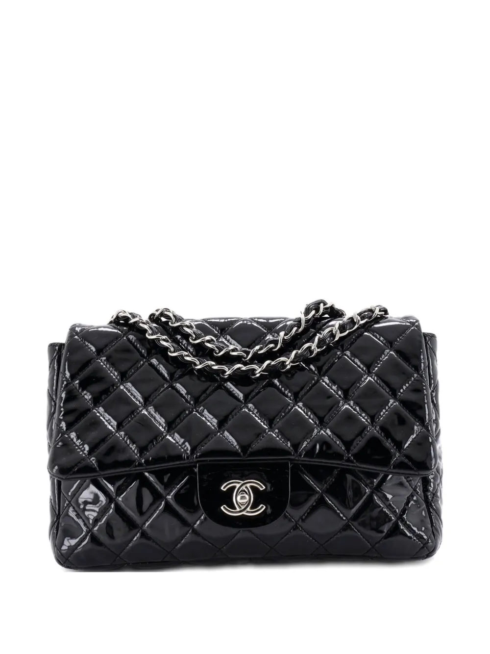 CHANEL Pre-Owned Classic Single Flap Bag Quilted Patent Jumbo shoulder bag - Nero