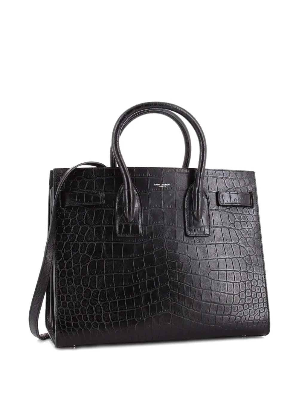 Pre-owned Saint Laurent Sac De Jour Nm Bag Crocodile Embossed Leather Small Satchel In Black
