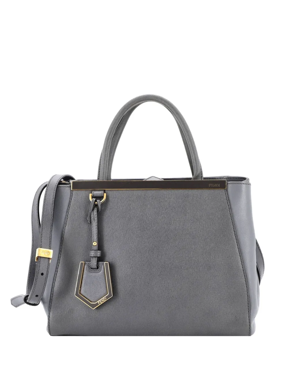 Pre-owned Fendi 2jours Bag Leather Petite Satchel In Gray