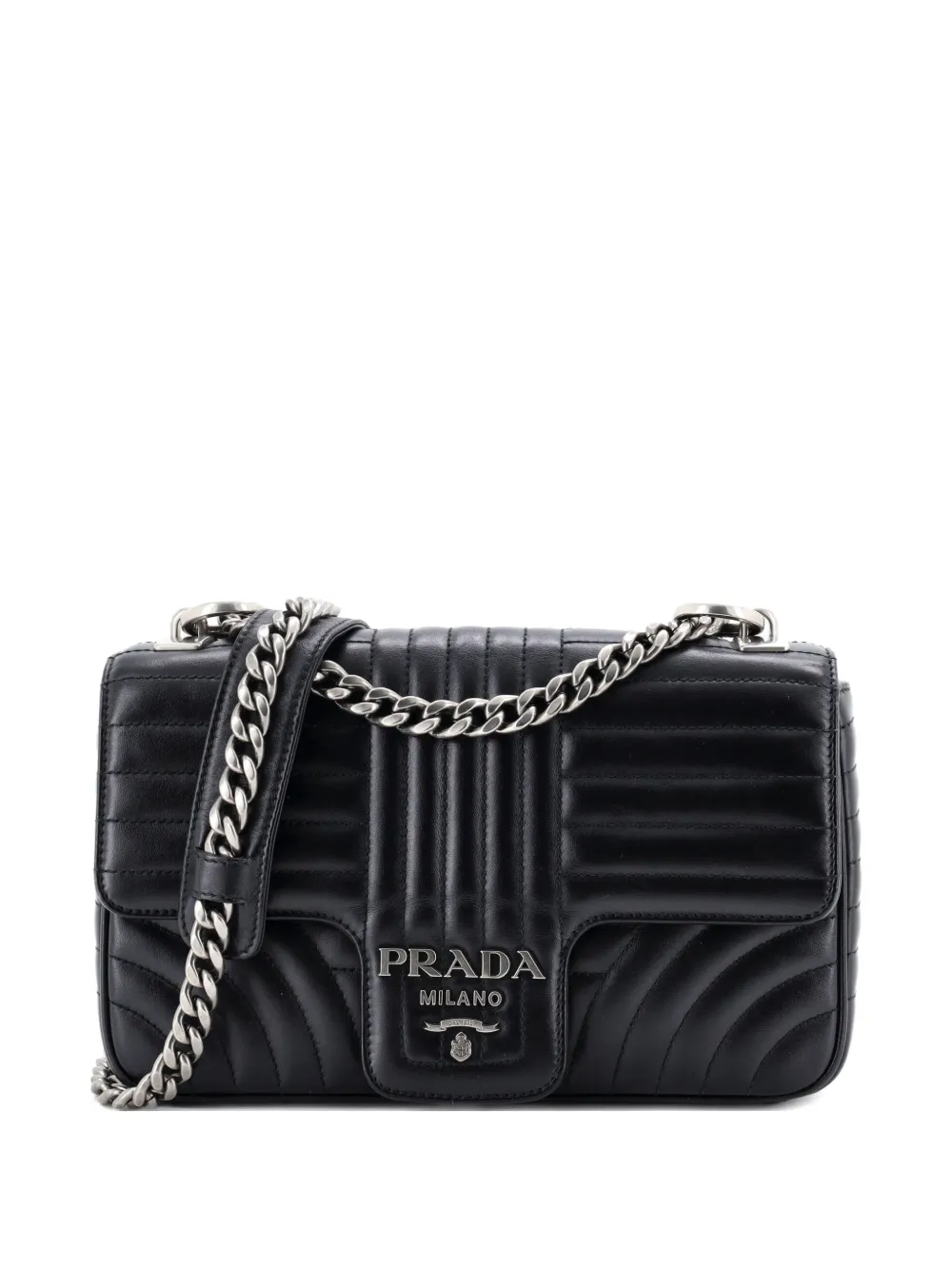Prada Pre-Owned Chain Flap Shoulder Bag Diagramme Quilted Leather Medium crossbody bag - Nero
