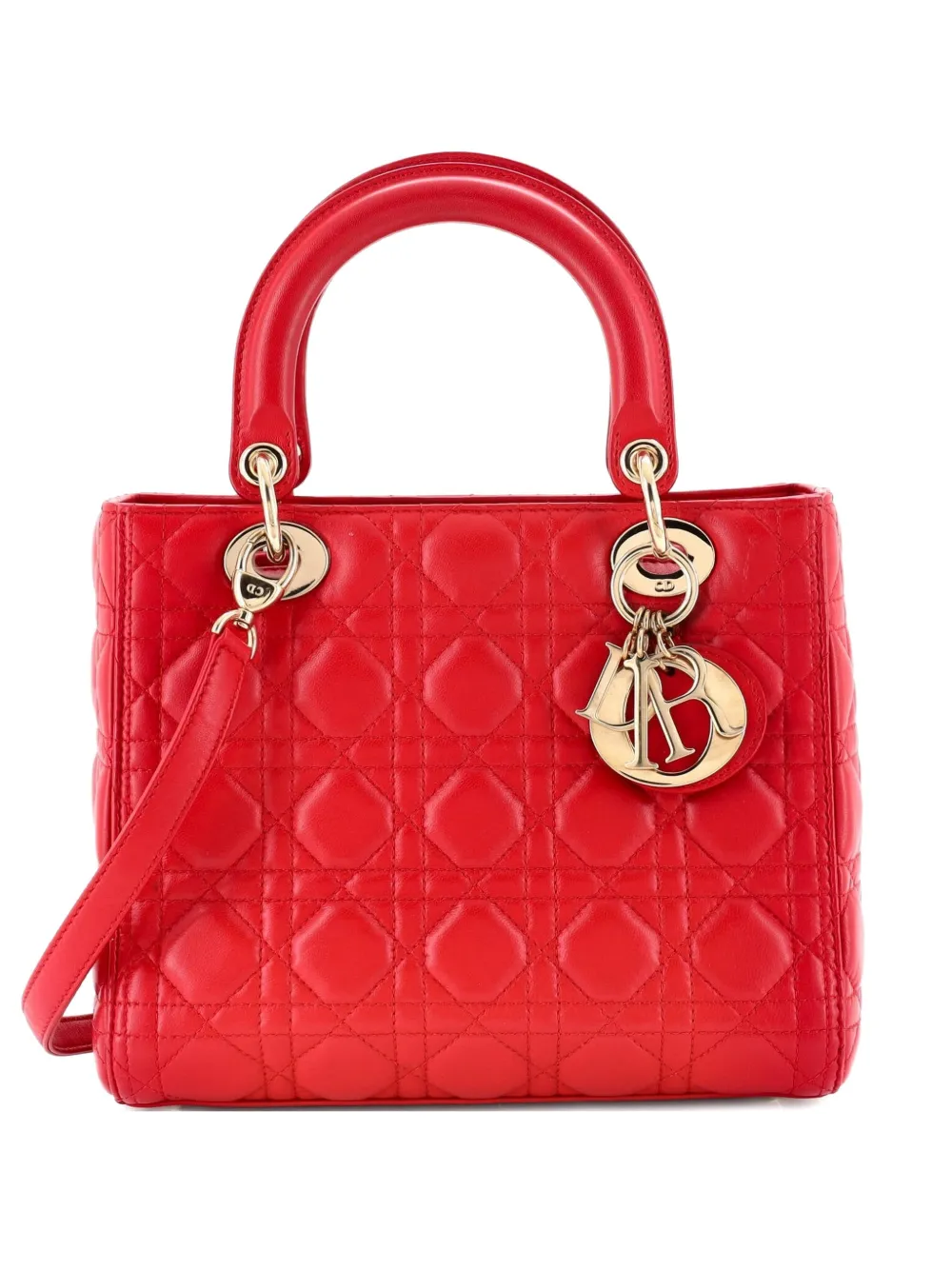 Christian Dior Pre-Owned Lady Dior Bag Cannage Quilt Lambskin Medium satchel - Rosso