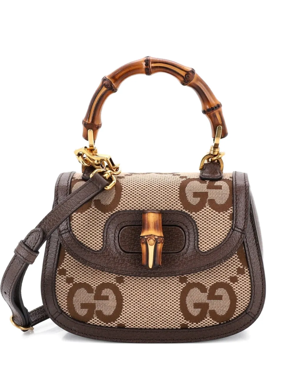Gucci Pre-Owned Bamboo 1947 Top Handle Bag Jumbo GG Canvas Mini crossbody bag - Marrone
