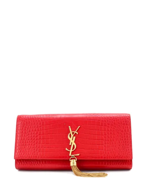 Saint Laurent Pre-Owned Classic Monogram Tassel Crocodile Embossed Leather Long clutch bag