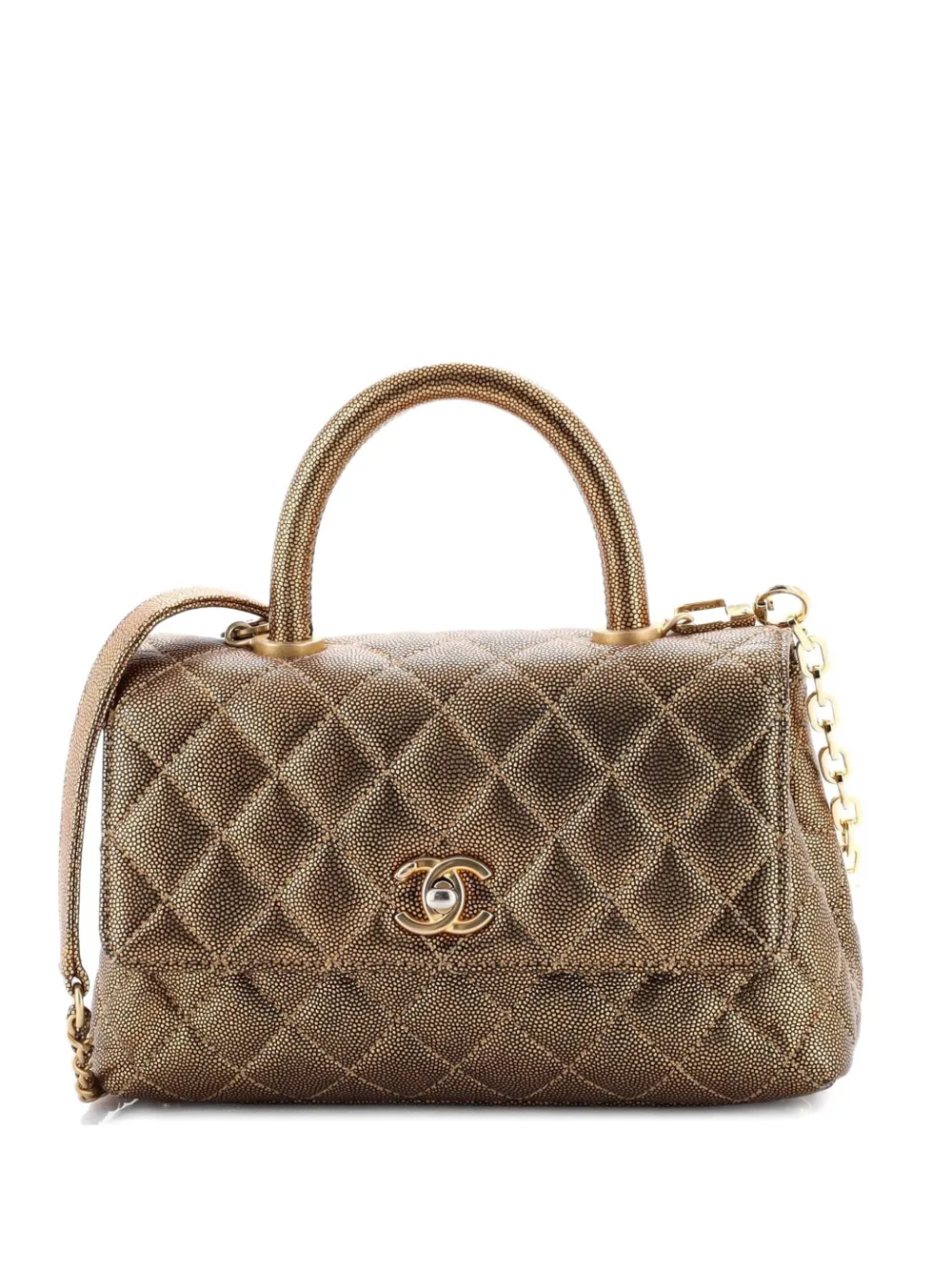 CHANEL Pre-Owned Coco Top Handle Bag Quilted Iridescent Caviar Mini satchel - Oro