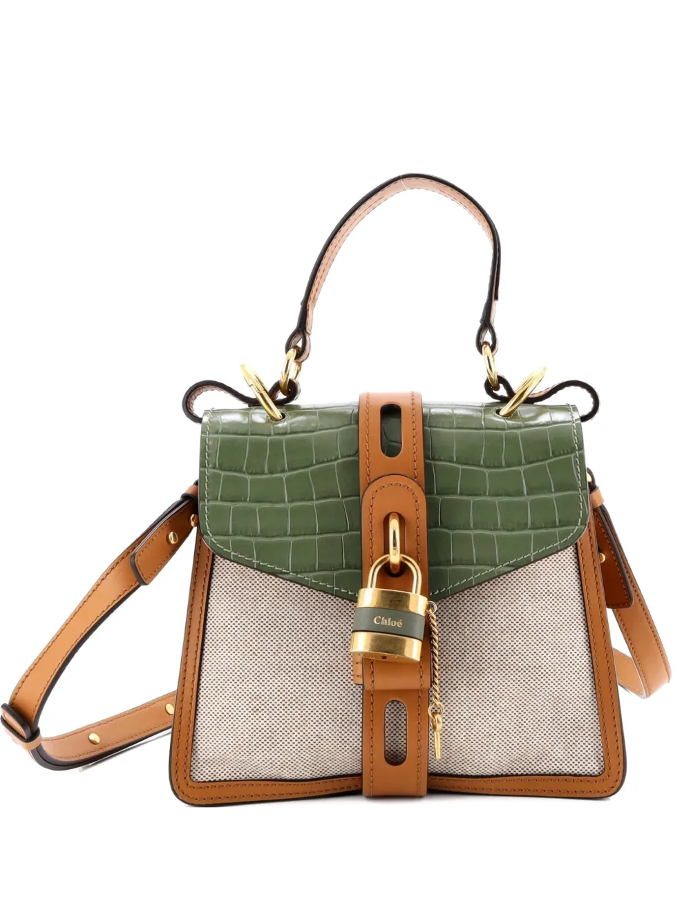 Chloé Pre-Owned Aby Day Bag Crocodile Embossed Leather and Canvas Small satchel - Green