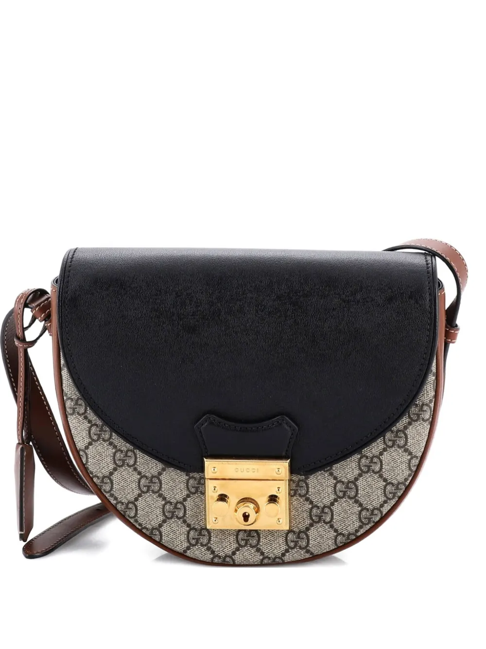 Gucci Pre-Owned Padlock Saddle Shoulder Bag GG Coated Canvas and Leather Small crossbody bag - Nero