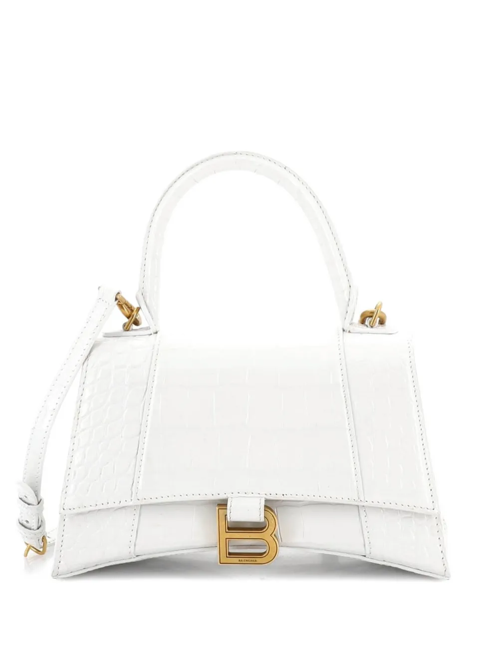 Balenciaga Pre-Owned Hourglass Top Handle Bag Crocodile Embossed Leather Small crossbody bag - White