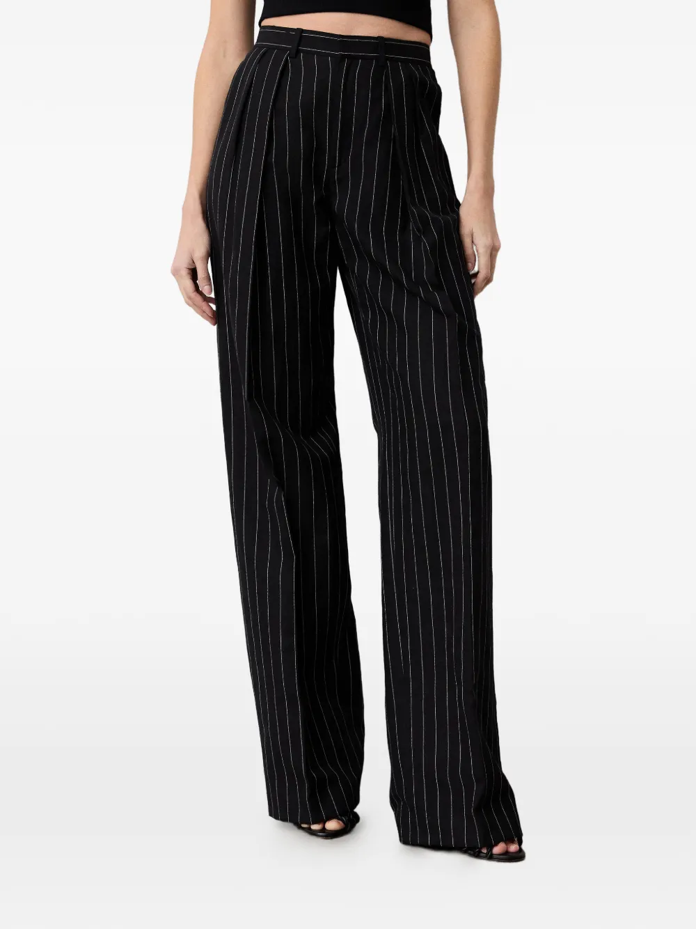  Ralph Lauren Collection Striped Pleated Jody Trousers - Black 