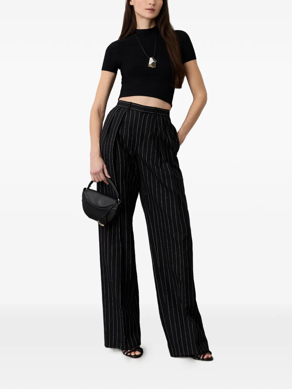  Ralph Lauren Collection Striped Pleated Jody Trousers - Black 