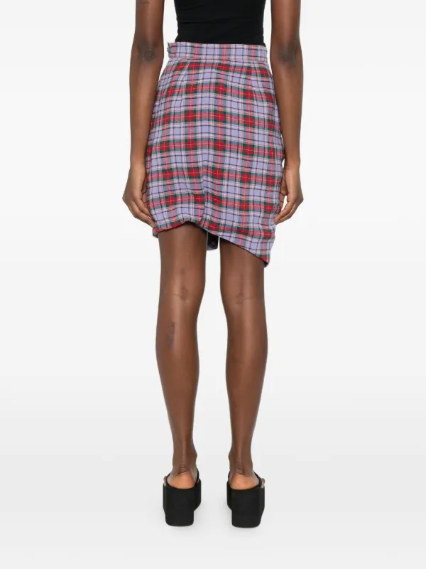 Vivienne Westwood Mini Side Panther Ruffled Tartan Skirt | Purple