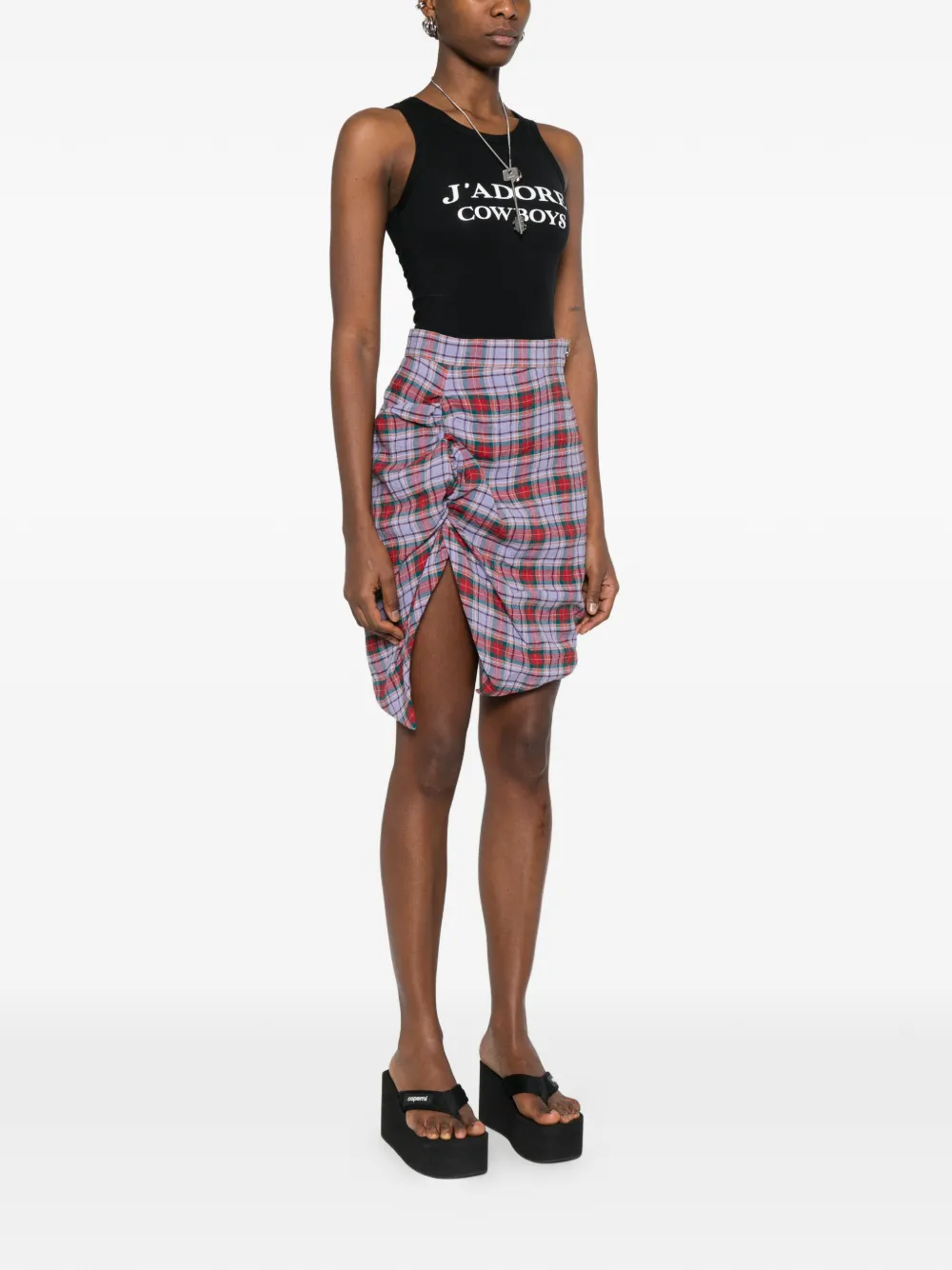 Vivienne Westwood Side Panther mini-rok met ruches en tartan ruit Paars