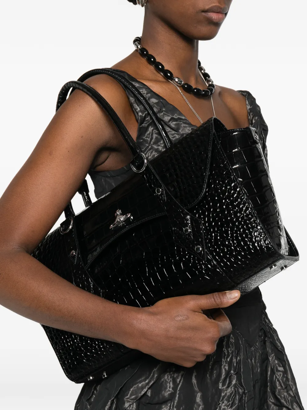 Vivienne Westwood croc-effect Orb Tote Bag | Black | FARFETCH
