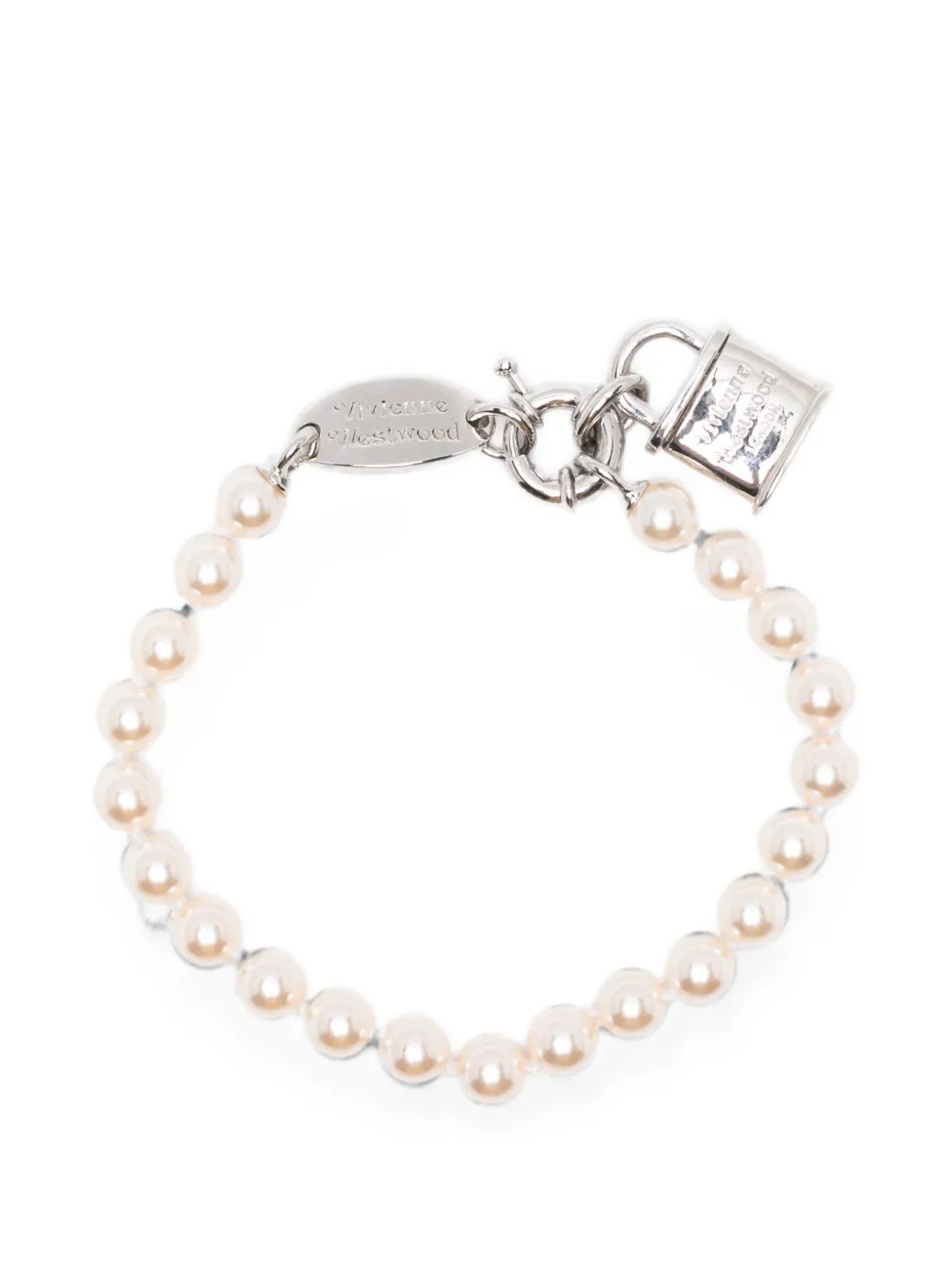 Vivienne Westwood small Celestina padlock-pendant pearl bracelet - Argento