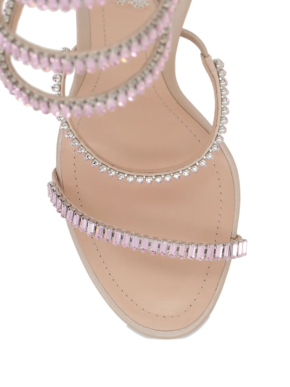 René Caovilla crystal-embellished spiral leather sandals Beige