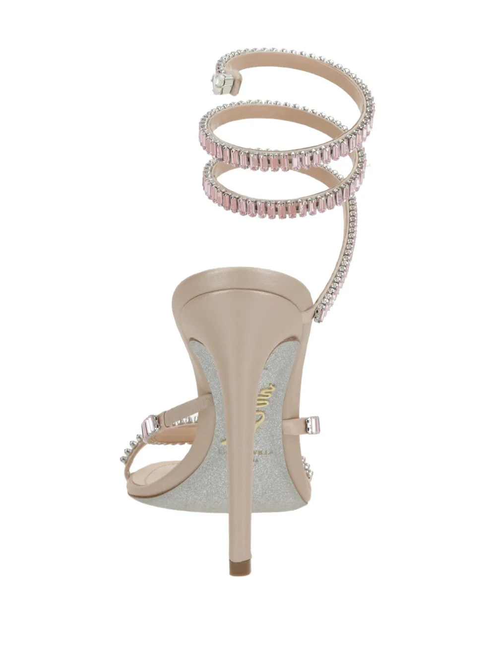 René Caovilla crystal-embellished spiral leather sandals Beige