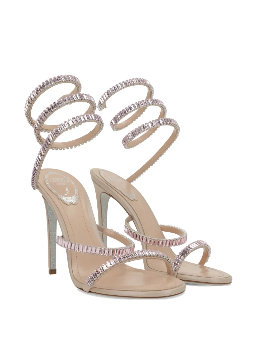 René Caovilla crystal-embellished spiral leather sandals Beige