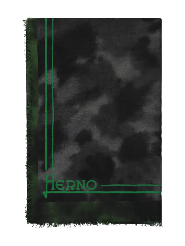 Herno Fringed Logo-print Scarf in Black