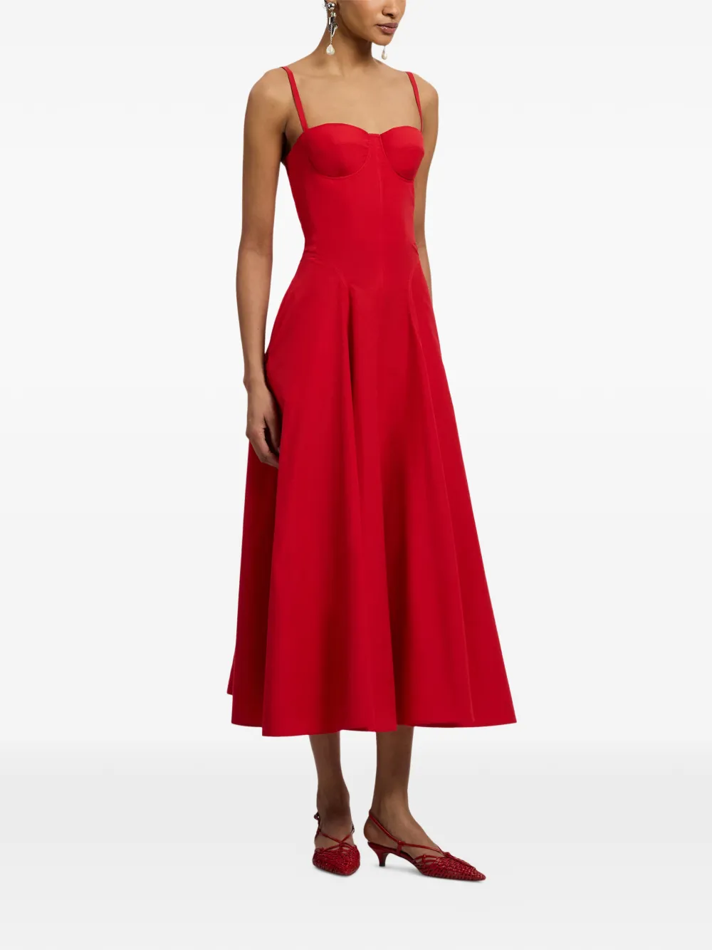 Ralph Lauren Collection Marigot midi-jurk met spaghettibandjes Rood