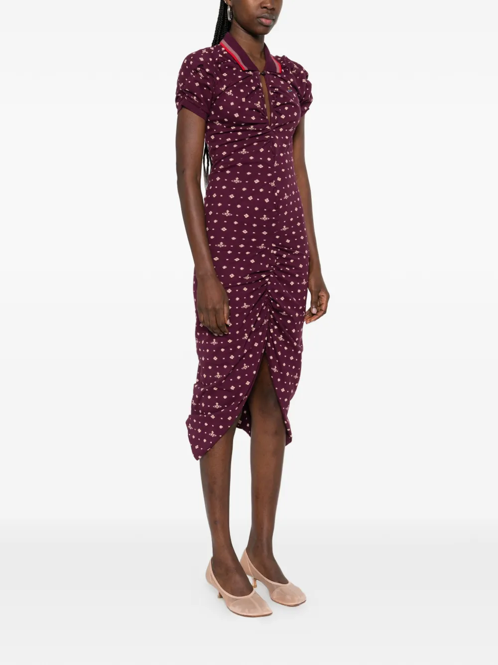 Vivienne Westwood Midi-jurk met ruches en patroon Paars