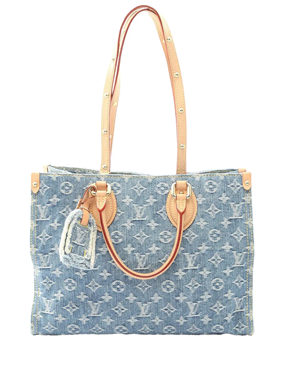 Pre-owned Louis Vuitton 2021-2025 Monogram Denim Onthego Mm Tote Bag In Blue