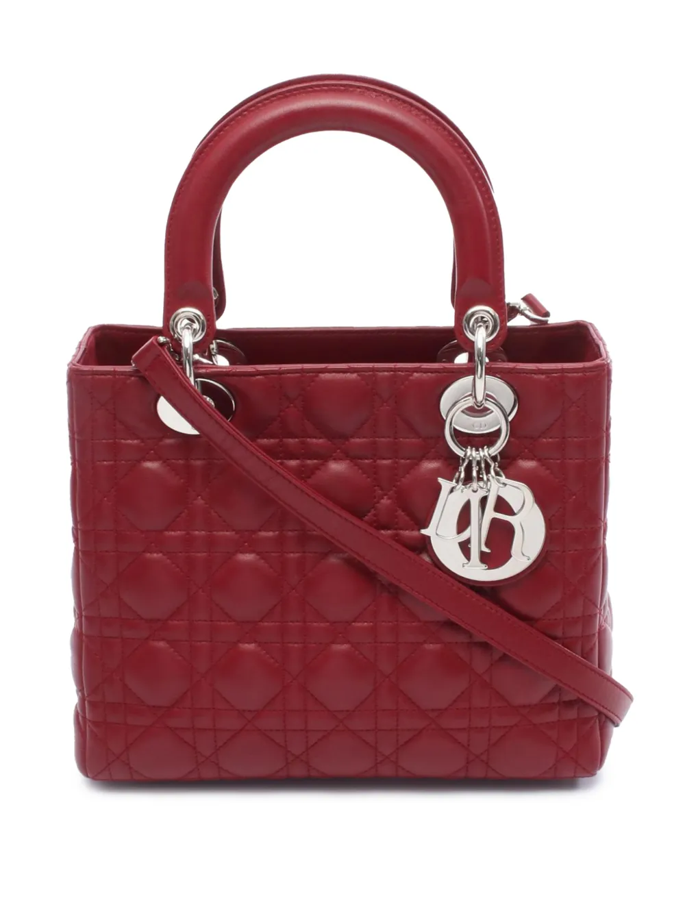 Christian Dior Pre-Owned 2010-2025 Small Lambskin Cannage Lady Dior satchel - Rosso