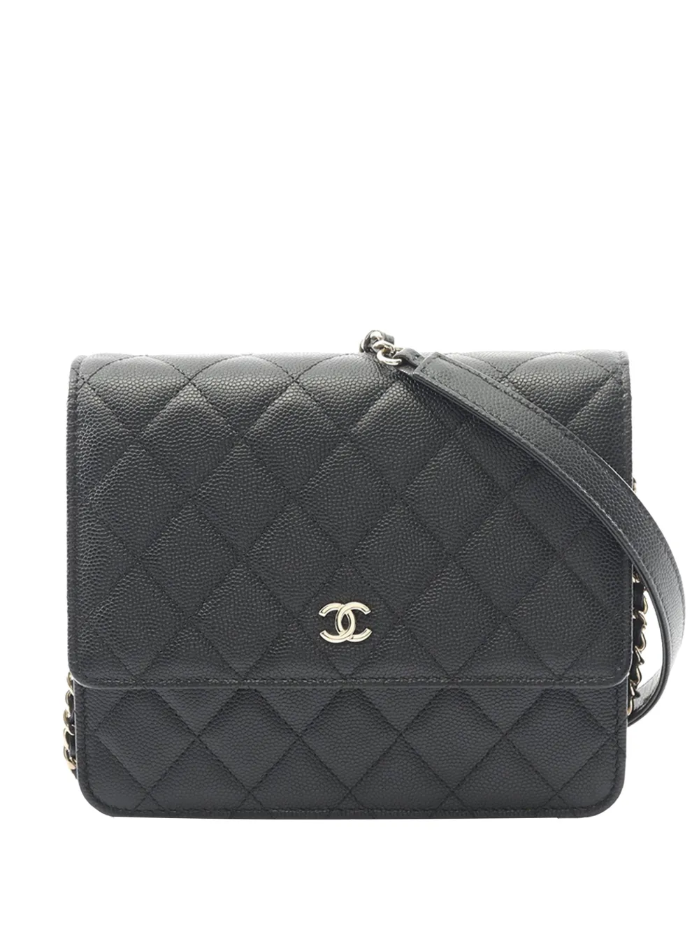 CHANEL Pre-Owned 2019 CC Square Quilted Caviar Wallet on Chain crossbody bag - Nero